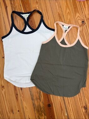 Anthropologie | Porridge Two-Pack Racerback Tanks in White/Navy and Olive/Blush